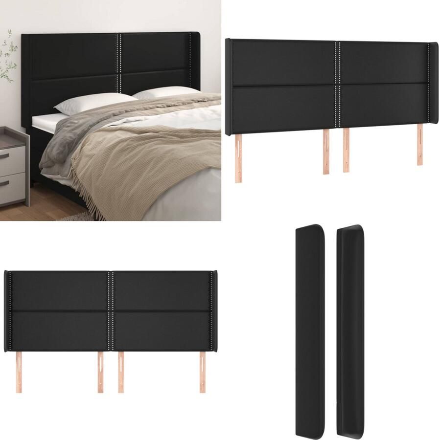 VidaXL Hoofdbord met randen 203x16x118 128 cm kunstleer zwart Hoofdbord Hoofdborden Hoofdeinde Houten Hoofdbord