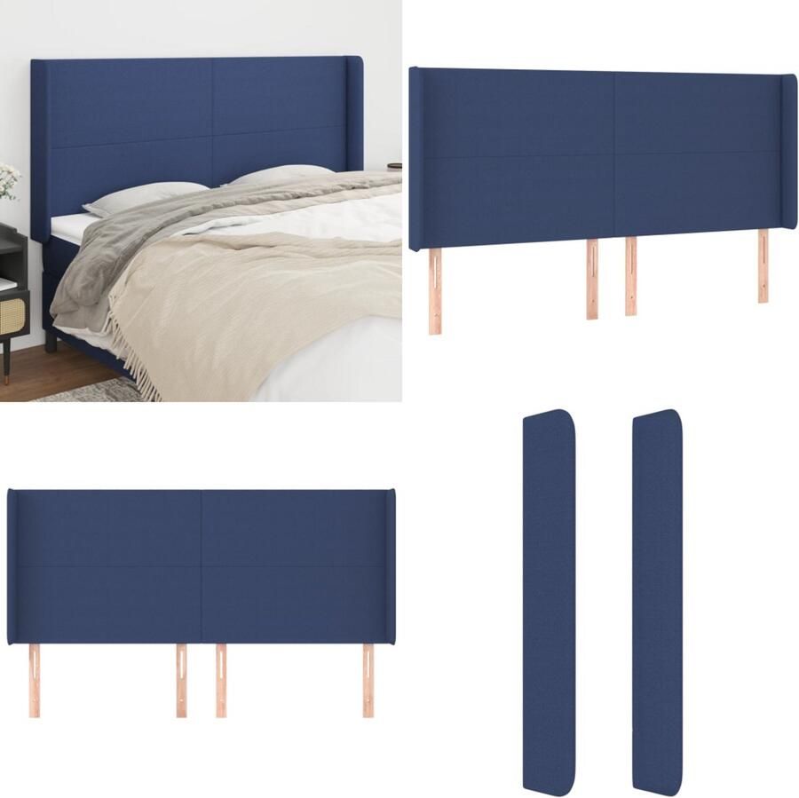 VidaXL Hoofdbord met randen 203x16x118 128 cm stof blauw Hoofdbord Hoofdborden Hoofdeinde Houten Hoofdbord - Foto 1