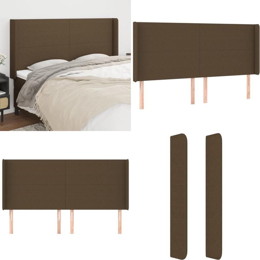 VidaXL Hoofdbord met randen 203x16x118 128 cm stof donkerbruin Hoofdbord Hoofdborden Hoofdeinde Houten Hoofdbord