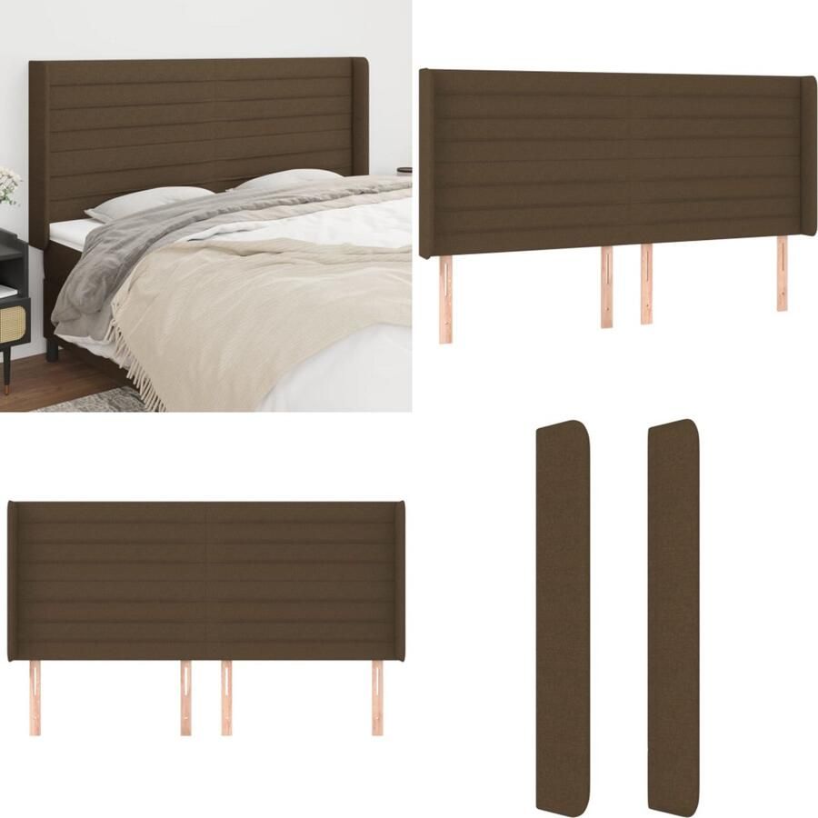 VidaXL Hoofdbord met randen 203x16x118 128 cm stof donkerbruin Hoofdbord Hoofdborden Hoofdeinde Houten Hoofdbord