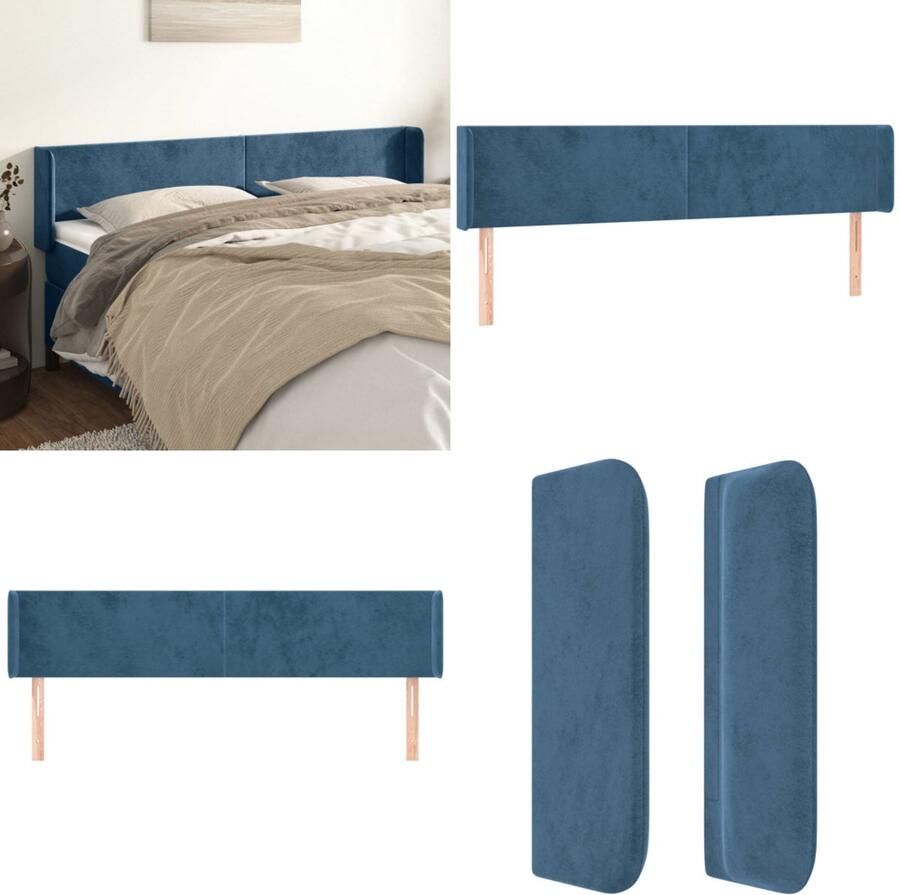 VidaXL Hoofdbord met randen 203x16x78 88 cm fluweel donkerblauw Hoofdbord Hoofdborden Hoofdeinde Houten Hoofdbord