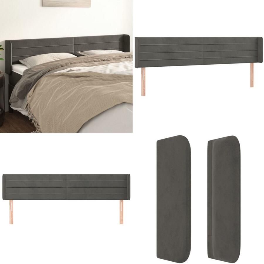 VidaXL Hoofdbord met randen 203x16x78 88 cm fluweel donkergrijs Hoofdbord Hoofdborden Hoofdeinde Houten Hoofdbord