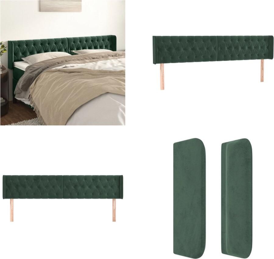 VidaXL Hoofdbord met randen 203x16x78 88 cm fluweel donkergroen Hoofdbord Hoofdborden Hoofdeinde Houten Hoofdbord - Foto 2