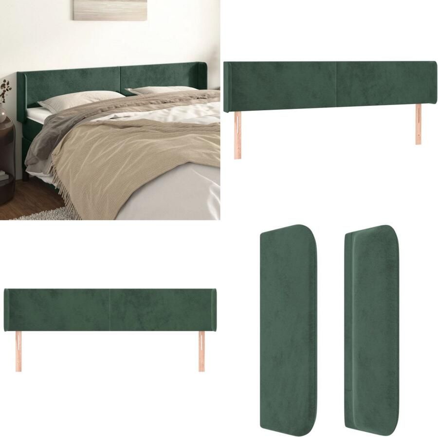 VidaXL Hoofdbord met randen 203x16x78 88 cm fluweel donkergroen Hoofdbord Hoofdborden Hoofdeinde Houten Hoofdbord