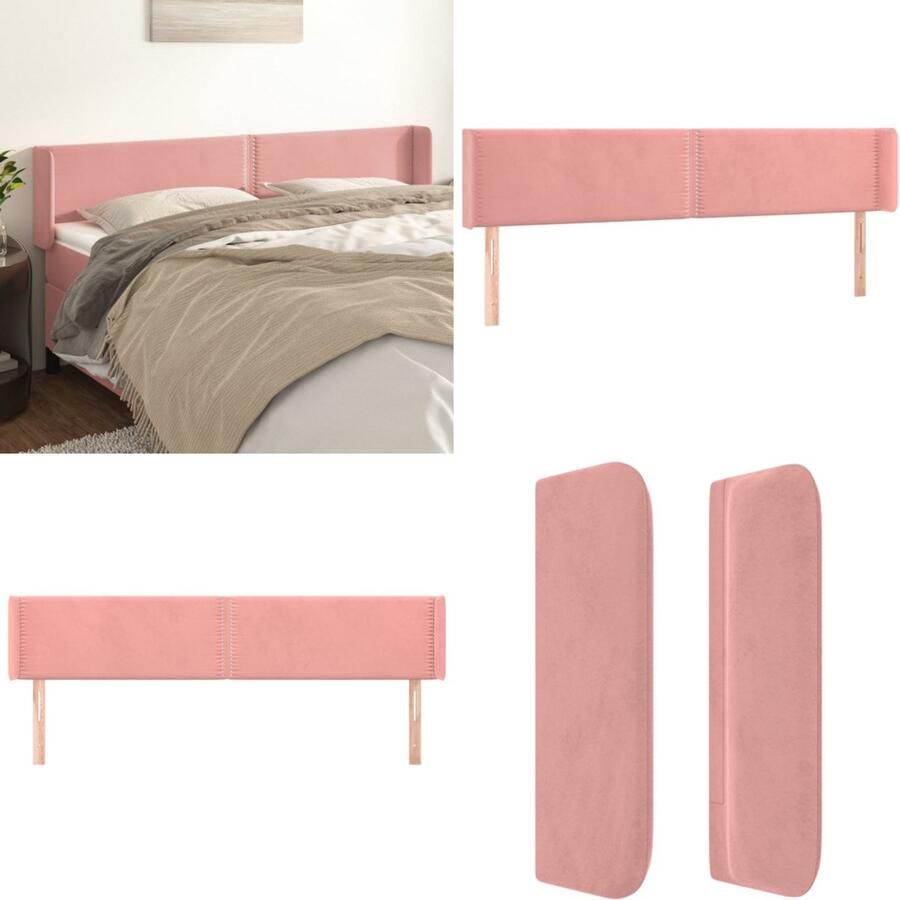 VidaXL Hoofdbord met randen 203x16x78 88 cm fluweel roze Hoofdbord Hoofdborden Hoofdeinde Houten Hoofdbord