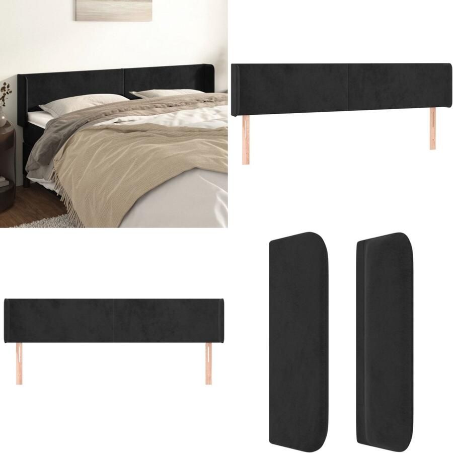 VidaXL Hoofdbord met randen 203x16x78 88 cm fluweel zwart Hoofdbord Hoofdborden Hoofdeinde Houten Hoofdbord