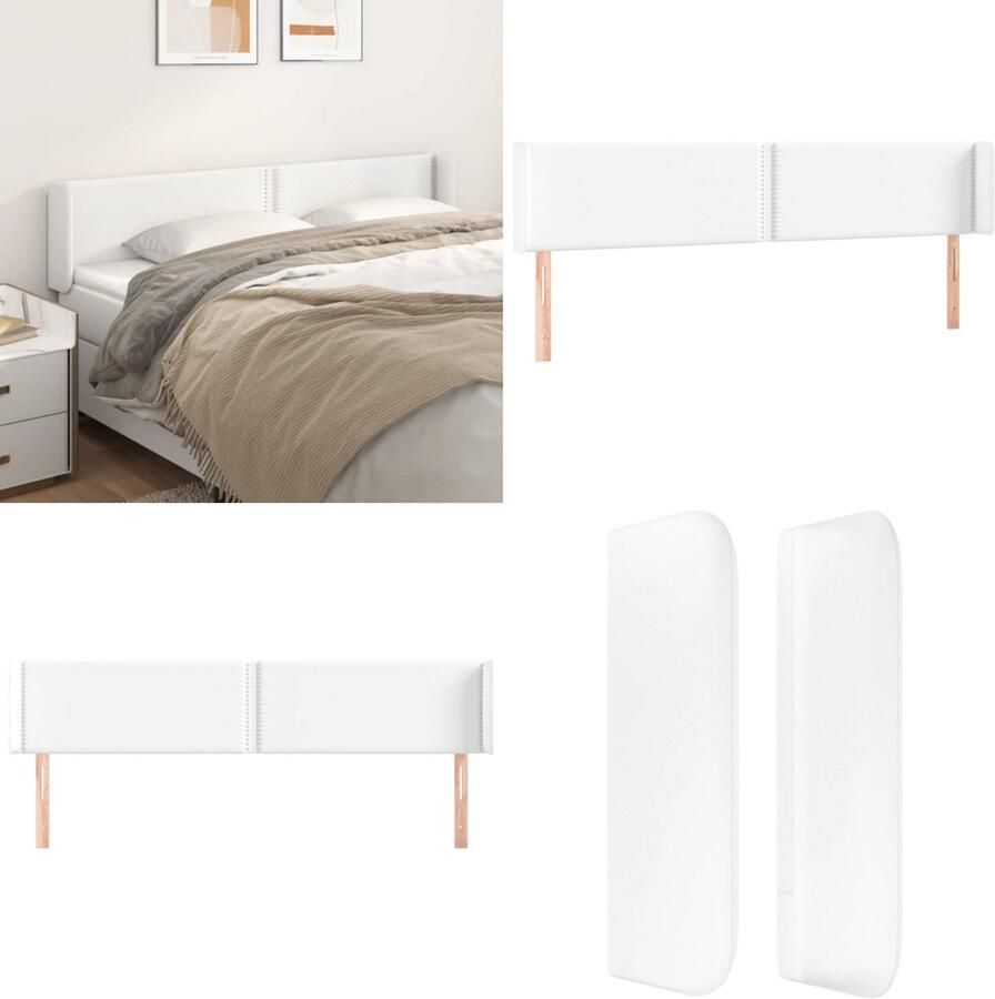 VidaXL Hoofdbord met randen 203x16x78 88 cm kunstleer wit Hoofdbord Hoofdborden Hoofdeinde Houten Hoofdbord