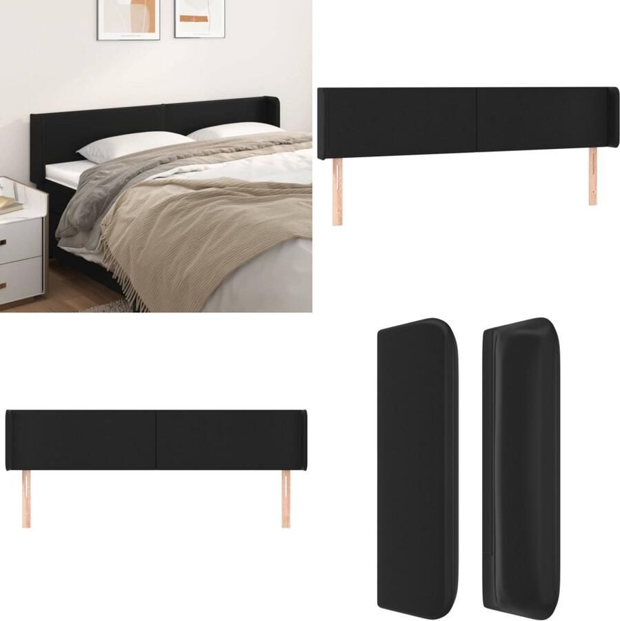 VidaXL Hoofdbord met randen 203x16x78 88 cm kunstleer zwart Hoofdbord Hoofdborden Hoofdeinde Houten Hoofdbord