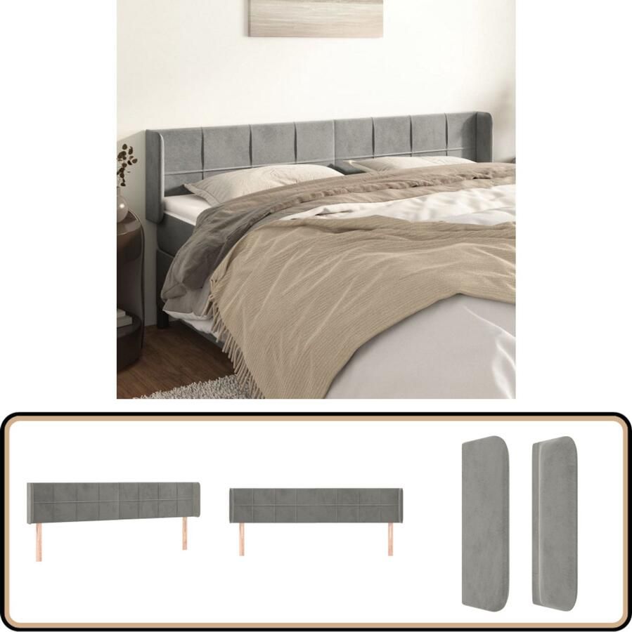 VidaXL Hoofdbord met randen 203x16x78 88 cm Lichtgrijs Hoofd Bord Hoofdkussen Luxe Headboard Velvet Headboard Grijs Headboard