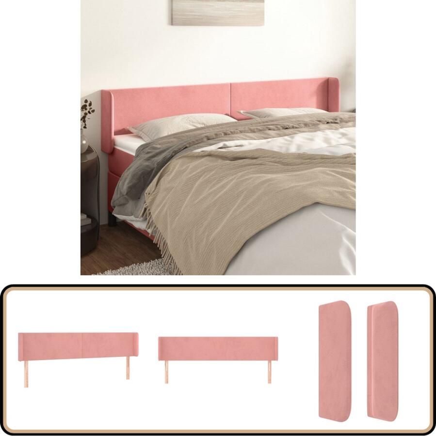 VidaXL Hoofdbord met randen 203x16x78 88 cm Roze Hoofd Bord Hoofdbord Beddecoratie Slaapkamers Luxe Bedding