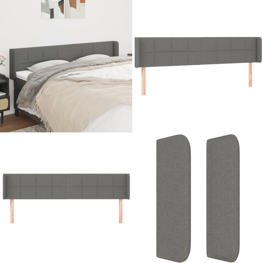 VidaXL Hoofdbord met randen 203x16x78 88 cm stof donkergrijs Hoofdbord Hoofdborden Hoofdeinde Houten Hoofdbord