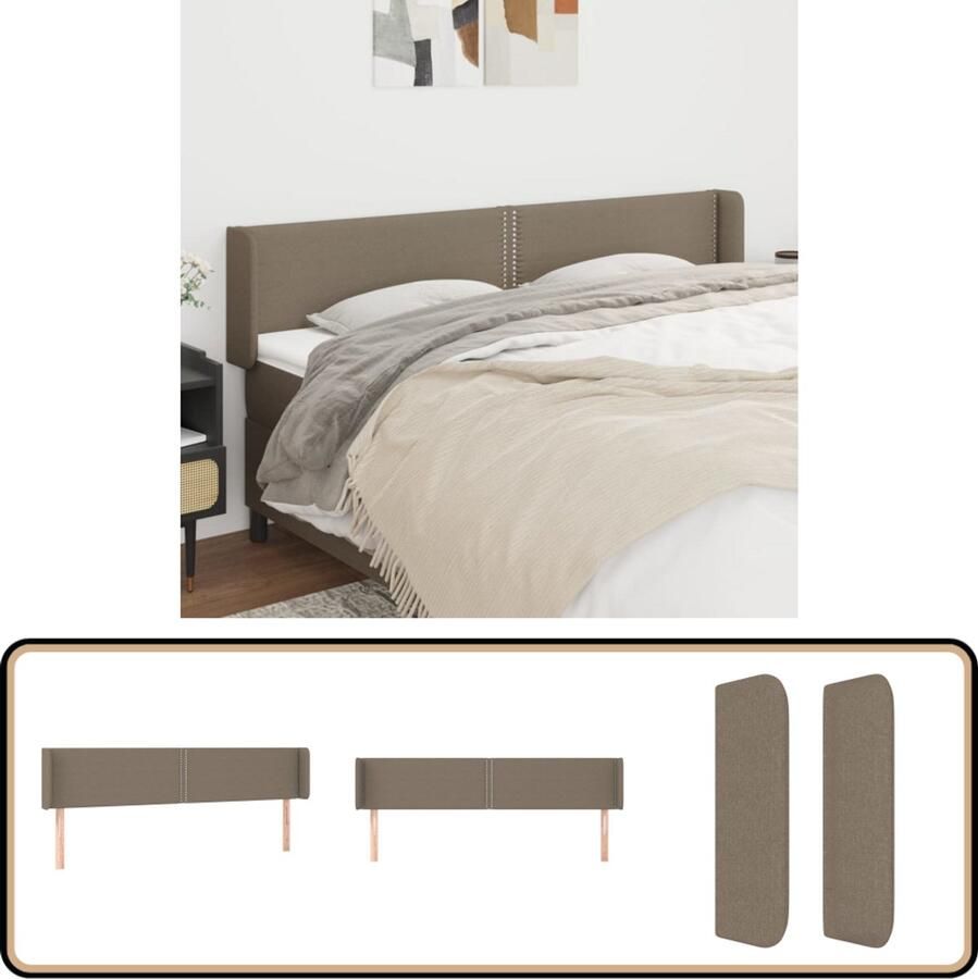 VidaXL Hoofdbord met randen 203x16x78 88 cm Taupe Hoofd Bord Hoofdeinde Beddecoratie Slaap Accessoires Stoffen Hoofdbord
