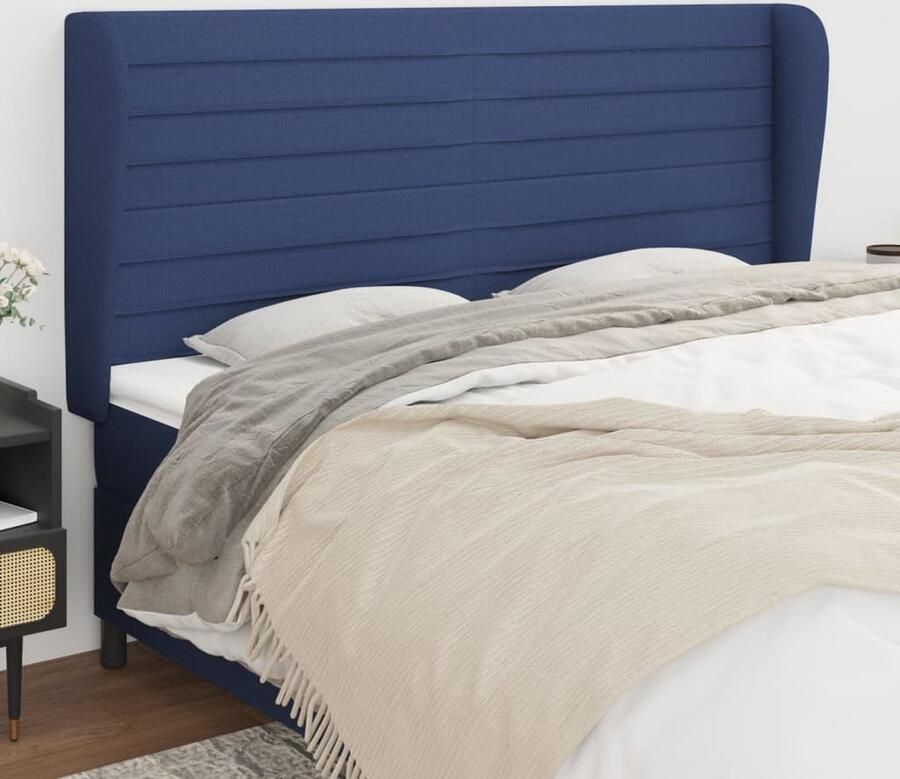 VidaXL Hoofdbord met randen 203x23x118 128 cm Blauw Hoofd Bord Hoofdborden Beddecoratie Slaapkamers Blauwwaren Stoffen Hoofdborden - Foto 2