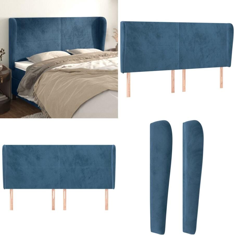 VidaXL Hoofdbord met randen 203x23x118 128 cm fluweel donkerblauw Hoofdbord Hoofdborden Hoofdeinde Houten Hoofdbord