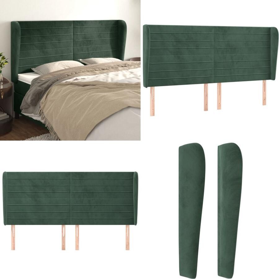 VidaXL Hoofdbord met randen 203x23x118 128 cm fluweel donkergroen Hoofdbord Hoofdborden Hoofdeinde Houten Hoofdbord