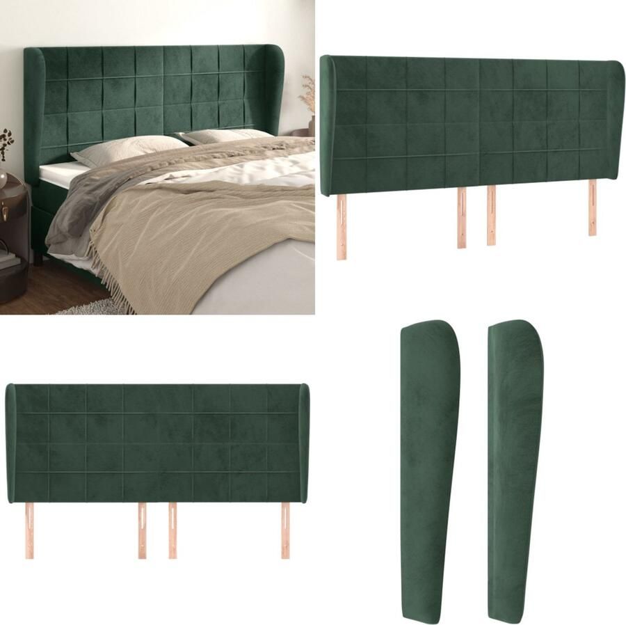 VidaXL Hoofdbord met randen 203x23x118 128 cm fluweel donkergroen Hoofdbord Hoofdborden Hoofdeinde Houten Hoofdbord