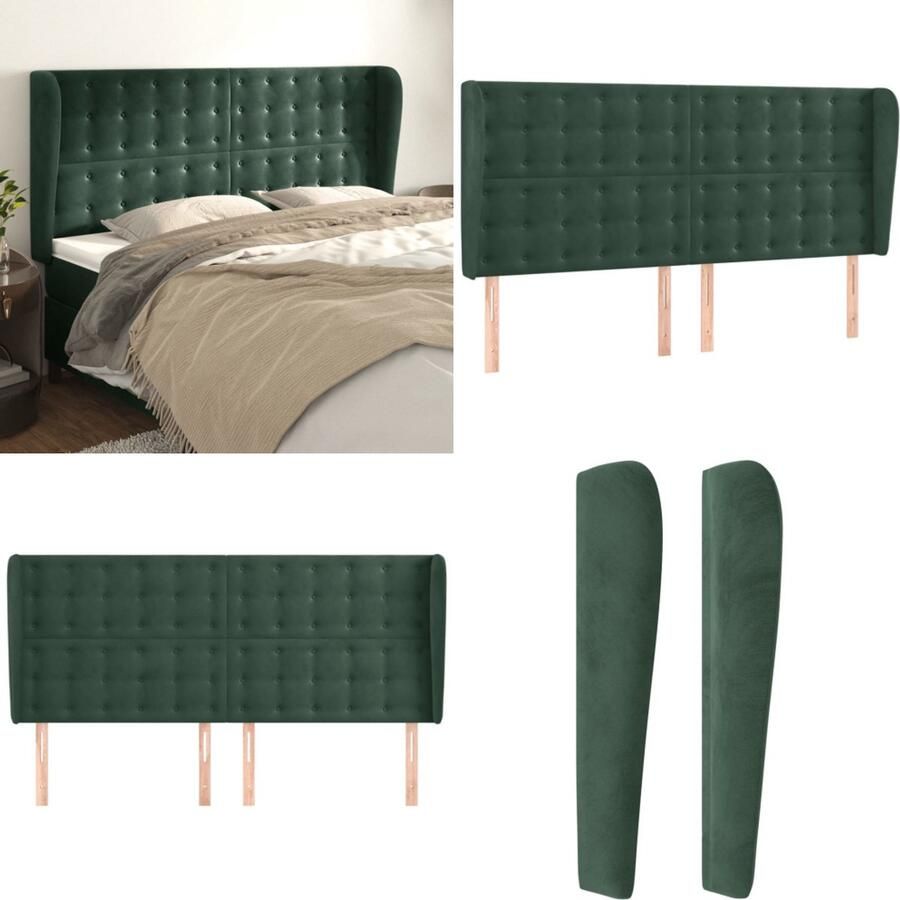 VidaXL Hoofdbord met randen 203x23x118 128 cm fluweel donkergroen Hoofdbord Hoofdborden Hoofdeinde Houten Hoofdbord