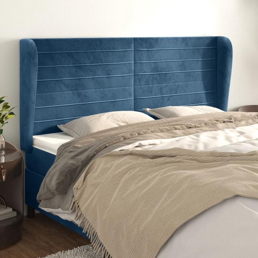 VidaXL Hoofdbord met randen 203x23x118 128 cm Fluweel Hoofd Bord Bedhoofdbord Velvet Hoofdbord Blauw Hoofdbord Adjustable Headboard Leeshoek Tv Hoek - Foto 2