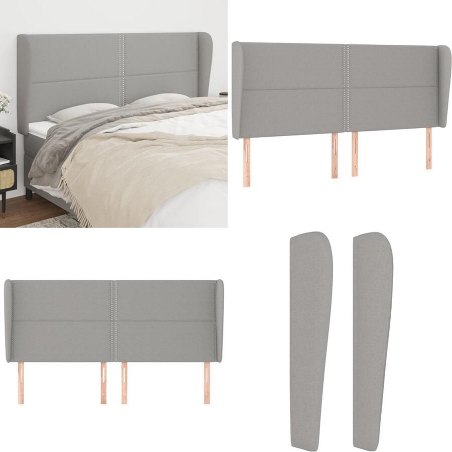 VidaXL Hoofdbord met randen 203x23x118 128 cm stof lichtgrijs Hoofdbord Hoofdborden Hoofdeinde Houten Hoofdbord