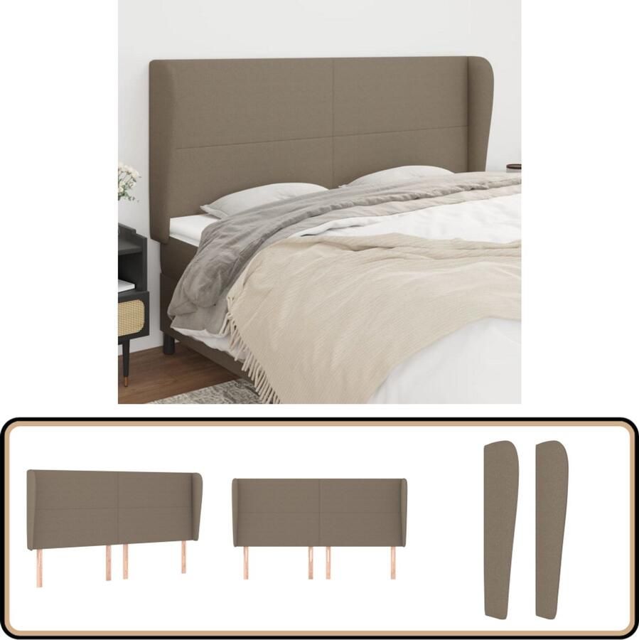 VidaXL Hoofdbord met randen 203x23x118 128 cm Taupe Hoofd Bord Hoofdeinde Beddecoratie Stoffen Hoofdbord Taupe Kleur Tweepersoonsbed