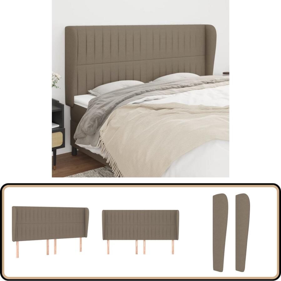 VidaXL Hoofdbord met randen 203x23x118 128 cm Taupe Hoofd Bord Hoofdkussen Beddecoratie Stoffen Hoofdbord Taupes Meubels Tweepersoonsbed King Size Bed Stapelmatras