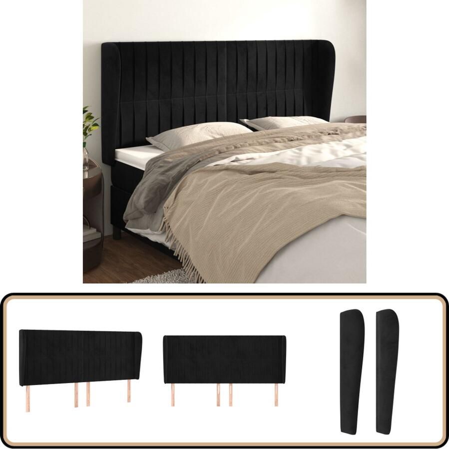 VidaXL Hoofdbord met randen 203x23x118 128 cm Zwart Klassieke Hoofdbord Zwarte Hoofdbord Velvet Hoofdbord Met Oren Adjustable Hoofdbord Leeshoek Hoofdbord Decoratief Hoofdbord Bedroom