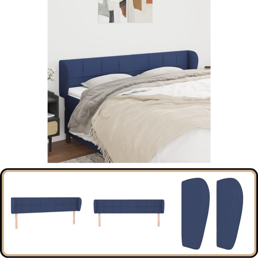 VidaXL Hoofdbord met randen 203x23x78 88 cm Blauw Hoofd Bord Hoofdkussen Bed Accessoires Slaap Kamer Decoratie Blauwe Meubels