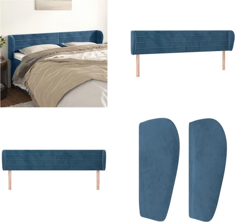 VidaXL Hoofdbord met randen 203x23x78 88 cm fluweel donkerblauw Hoofdbord Hoofdborden Hoofdeinde Houten Hoofdbord
