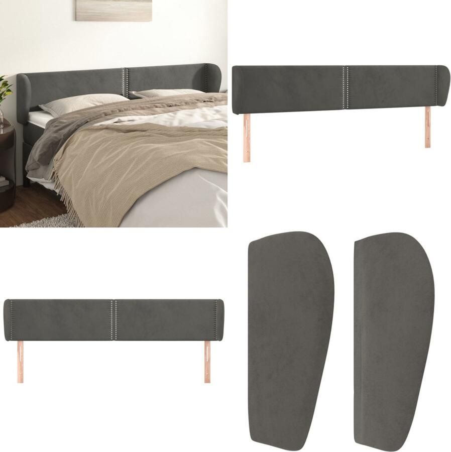 VidaXL Hoofdbord met randen 203x23x78 88 cm fluweel donkergrijs Hoofdbord Hoofdborden Hoofdeinde Houten Hoofdbord