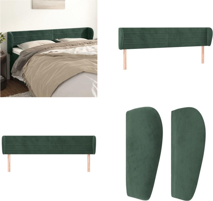 VidaXL Hoofdbord met randen 203x23x78 88 cm fluweel donkergroen Hoofdbord Hoofdborden Hoofdeinde Houten Hoofdbord - Foto 2