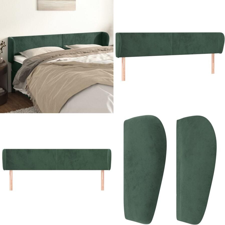 VidaXL Hoofdbord met randen 203x23x78 88 cm fluweel donkergroen Hoofdbord Hoofdborden Hoofdeinde Houten Hoofdbord