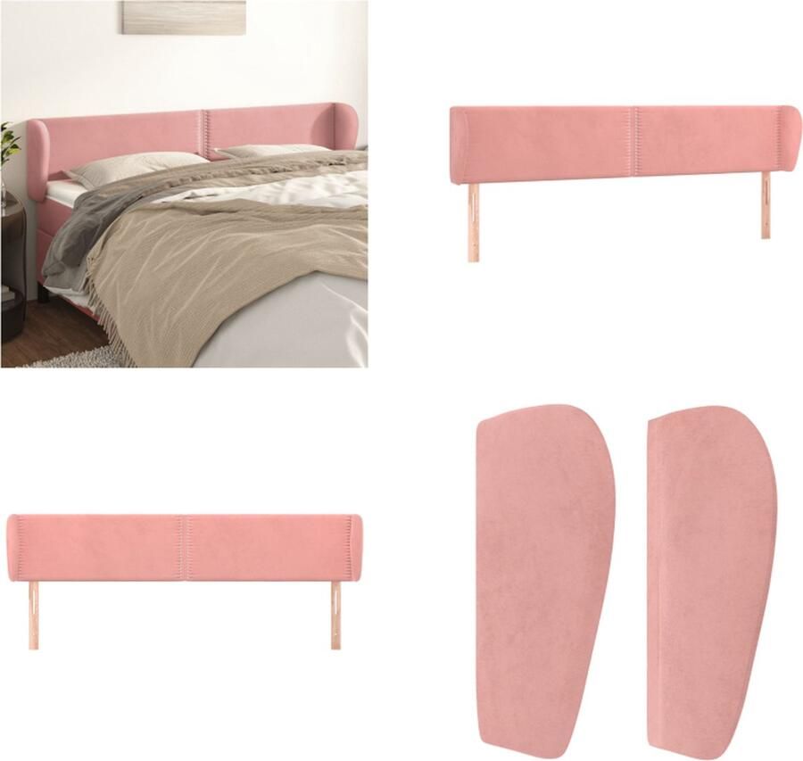 VidaXL Hoofdbord met randen 203x23x78 88 cm fluweel roze Hoofdbord Hoofdborden Hoofdeinde Houten Hoofdbord