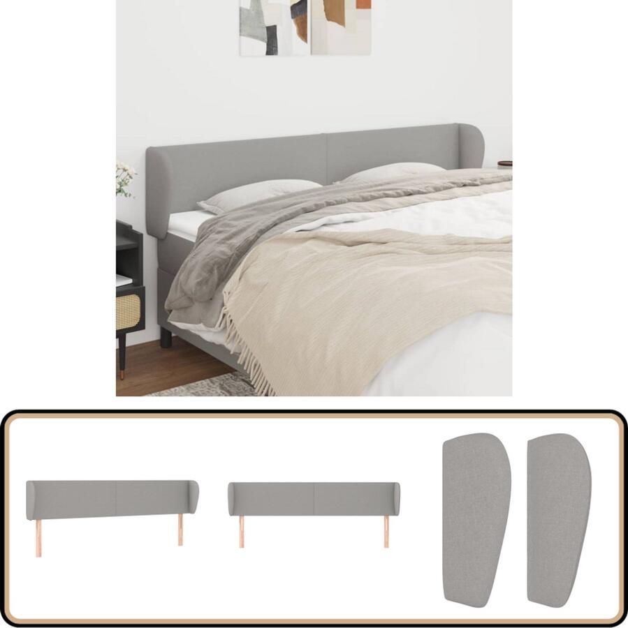 VidaXL Hoofdbord met randen 183x23x78 88 cm Lichtgrijs Hoofd Bord Hoofdeinde Bedkleden Slaap Accessoires Stoffen Hoofdbord