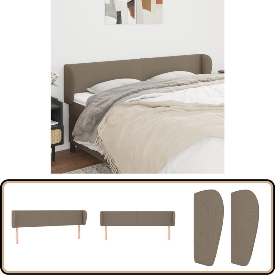VidaXL Hoofdbord met randen 203x23x78 88 cm Taupe Hoofd Bord Hoofdeinde Beddecoratie Slaapkamers Taupecouleur