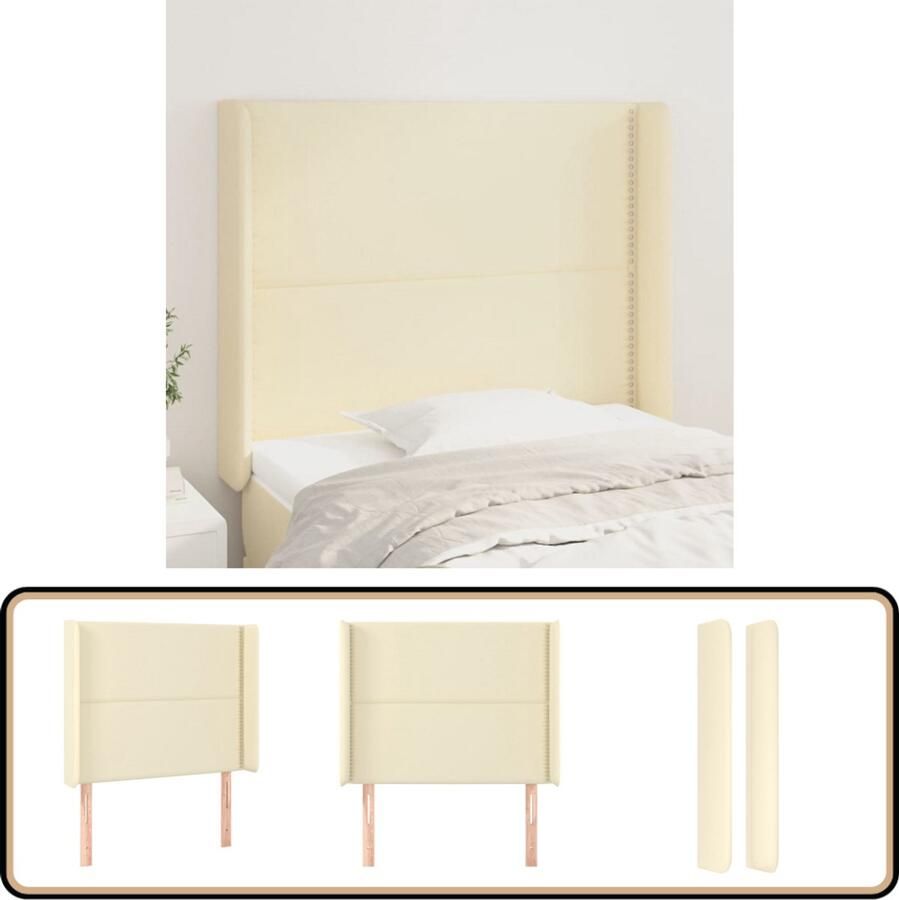 VidaXL Hoofdbord met randen 83x16x118 128 cm crème Hoofd Bord Hoofdkussen Bedding Kamerdecoratie Slaap Accessoires