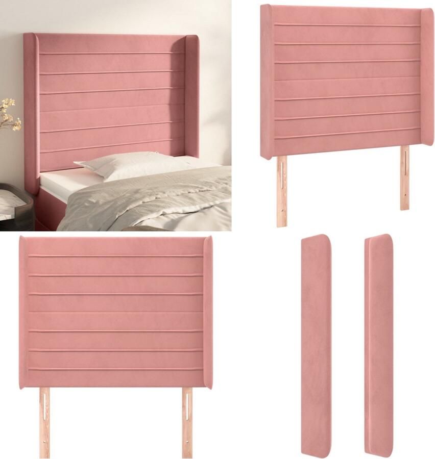 VidaXL Hoofdbord met randen 83x16x118 128 cm fluweel roze Hoofdbord Hoofdborden Hoofdeinde Houten Hoofdbord - Foto 1