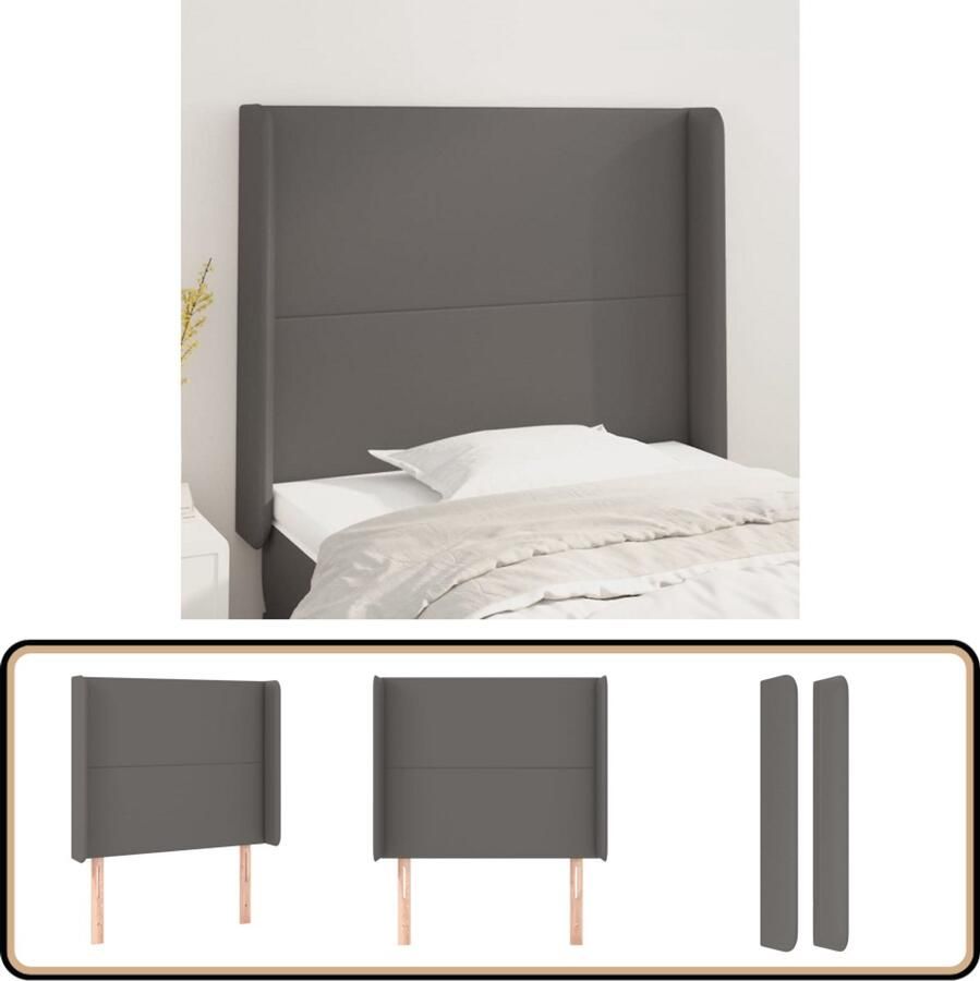 VidaXL Hoofdbord met randen 83x16x118 128 cm Grijs Hoofd Bord Hoofdkussen Beddecoratie Slaap Accessoires Kamer Decoratie