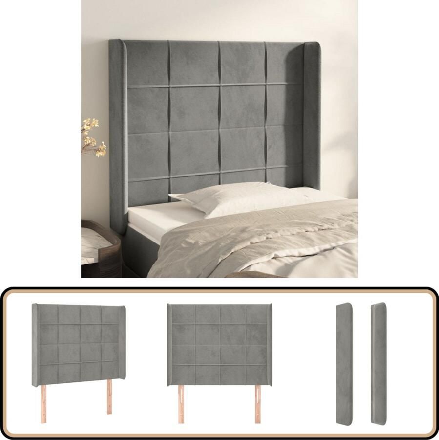 VidaXL Hoofdbord met randen 83x16x118 128 cm Lichtgrijs Hoofd Bord Hoofdbord Beddecoratie Luxe Headboard Velvet Headboard