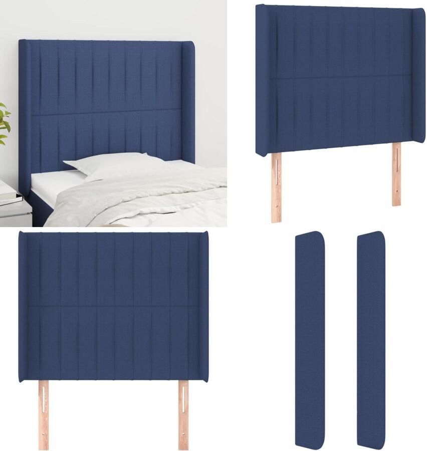 VidaXL Hoofdbord met randen 83x16x118 128 cm stof blauw Hoofdbord Hoofdborden Hoofdeinde Houten Hoofdbord