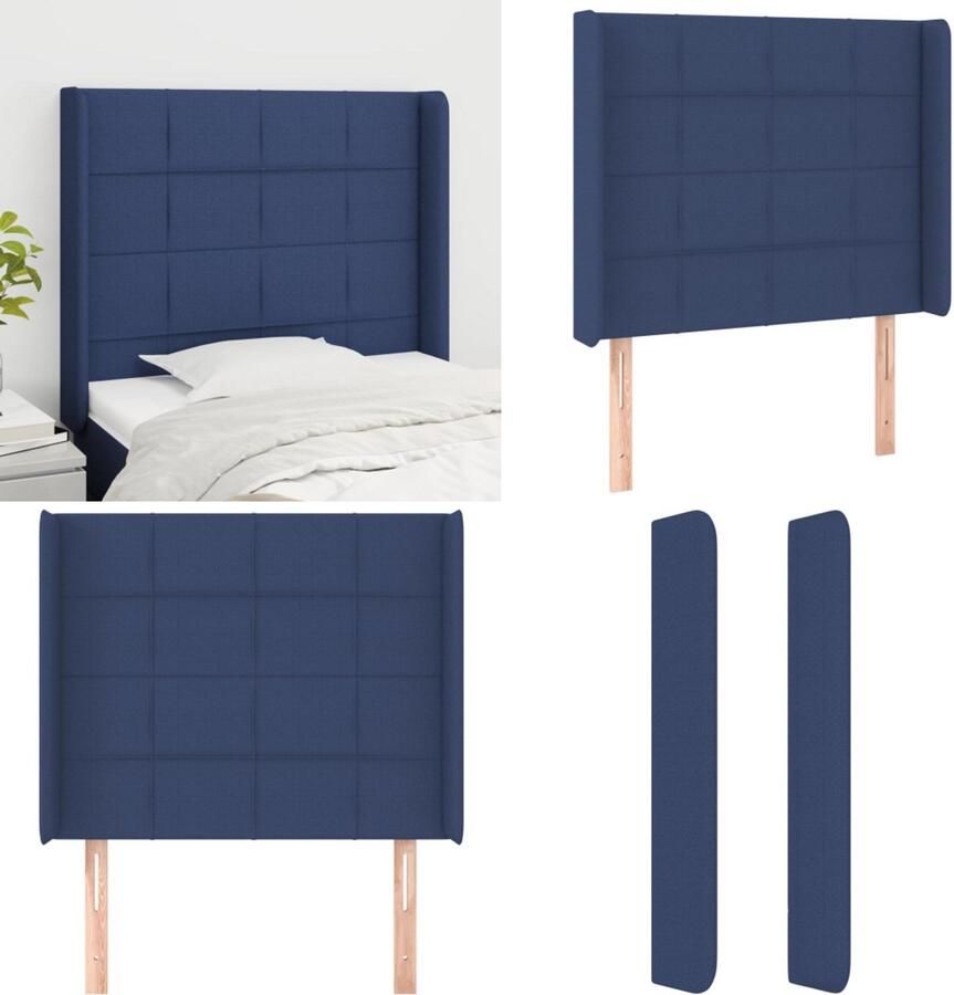 VidaXL Hoofdbord met randen 83x16x118 128 cm stof blauw Hoofdbord Hoofdborden Hoofdeinde Houten Hoofdbord