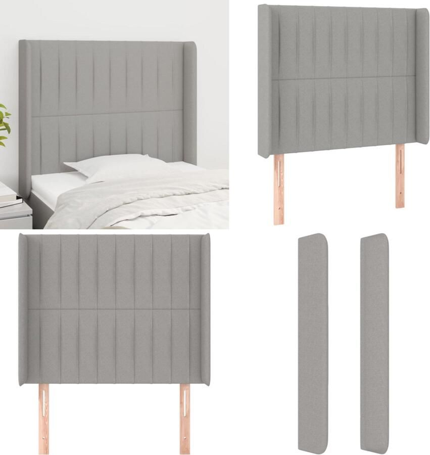 VidaXL Hoofdbord met randen 83x16x118 128 cm stof lichtgrijs Hoofdbord Hoofdborden Hoofdeinde Houten Hoofdbord - Foto 1