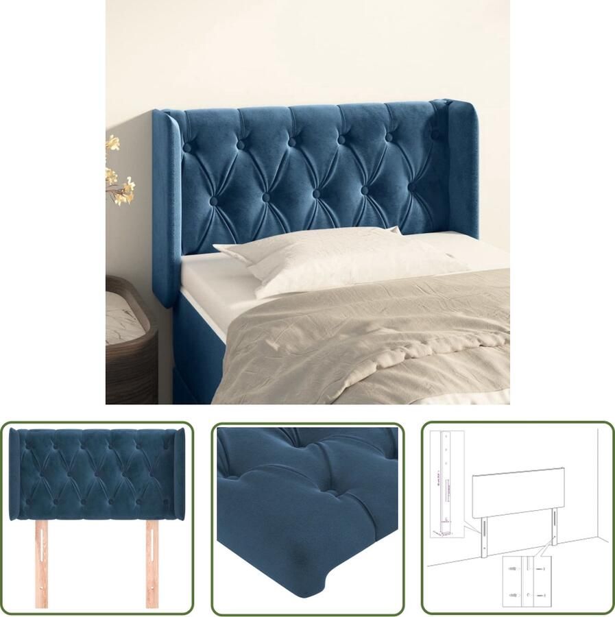 The Living Store Hoofdbord Trendy Bedaccessoires 83 x 16 x 78 88 cm Donkerblauw fluweel Hoofd Bord Hoofdkussen Beddecoratie Velvet Blauw
