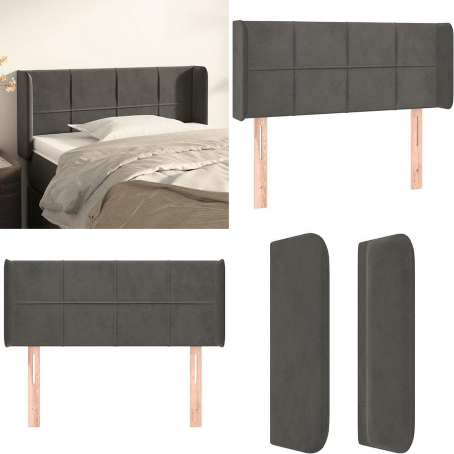 VidaXL Hoofdbord met randen 83x16x78 88 cm fluweel donkergrijs Hoofdbord Hoofdborden Hoofdeinde Houten Hoofdbord