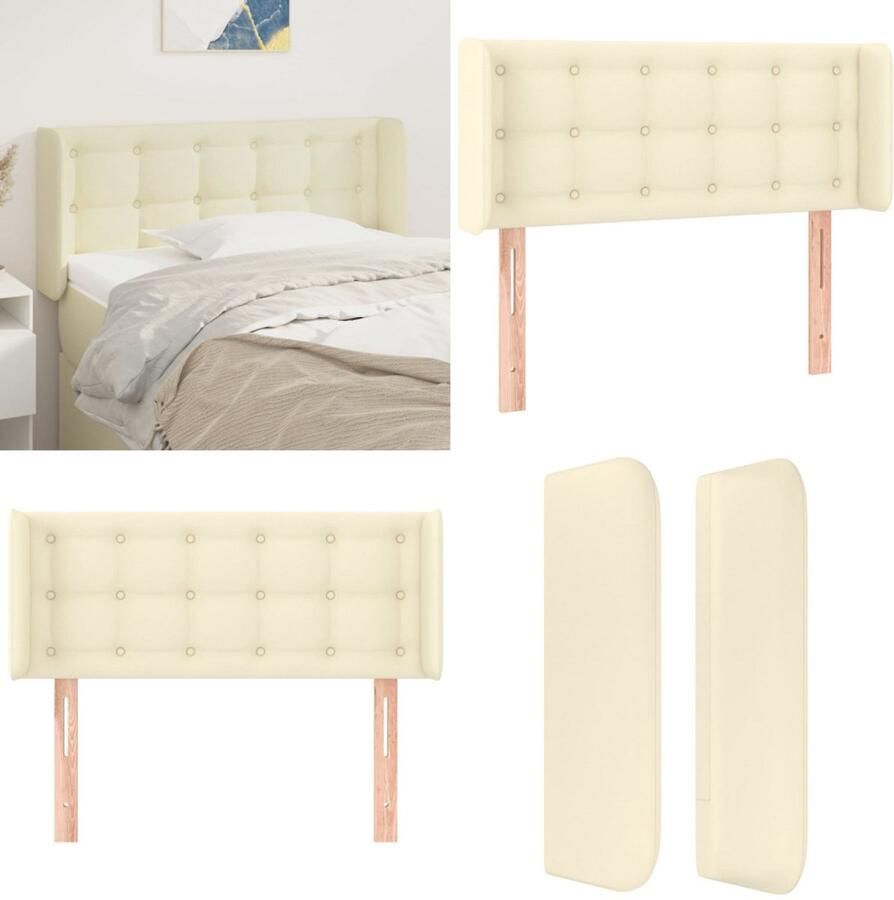 VidaXL Hoofdbord met randen 83x16x78 88 cm kunstleer crèmekleurig Hoofdbord Hoofdborden Hoofdeinde Houten Hoofdbord