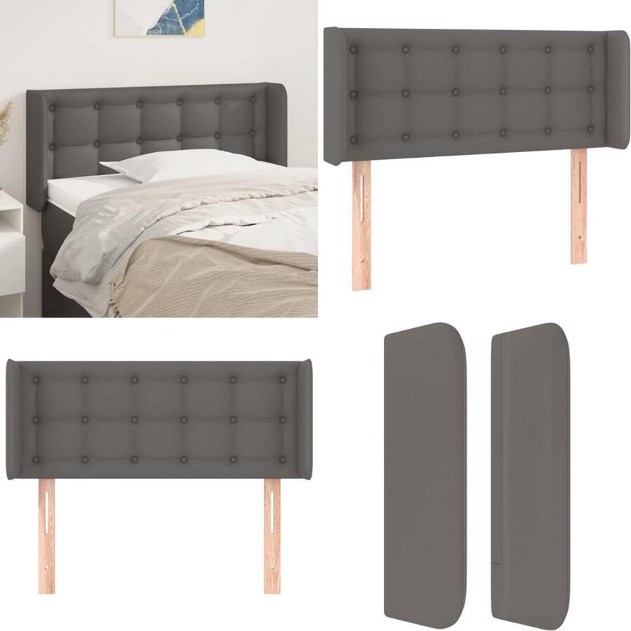 VidaXL Hoofdbord met randen 83x16x78 88 cm kunstleer grijs Hoofdbord Hoofdborden Hoofdeinde Houten Hoofdbord - Foto 2