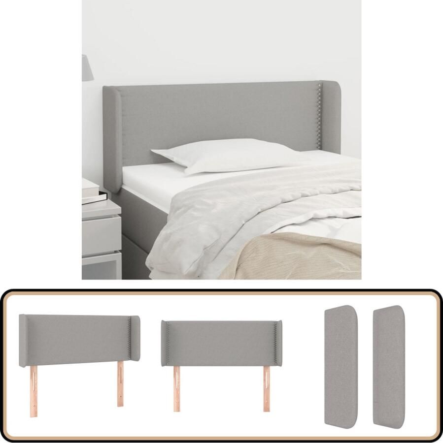 VidaXL Hoofdbord met randen 83x16x78 88 cm Lichtgrijs Hoofd Bord Hoofdkussen Bed Accessoires Slaap Kamer Decoratie Grijs Meubilair