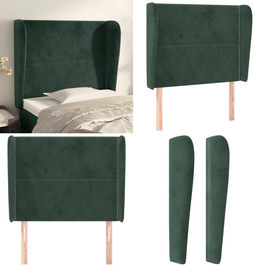 VidaXL Hoofdbord met randen 83x23x118 128 cm fluweel donkergroen Hoofdbord Hoofdborden Hoofdeinde Houten Hoofdbord - Foto 2