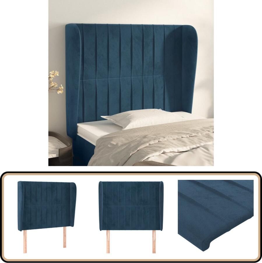 VidaXL Hoofdbord met randen 83x23x118 128 cm Fluweel Hoofd Bord Hoofdbord Velvet Hoofdbord Blauw Hoofdbord Luxe Hoofdbord