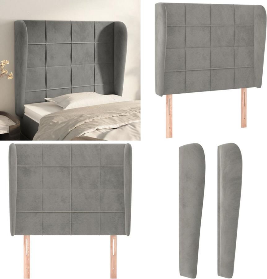 VidaXL Hoofdbord met randen 83x23x118 128 cm fluweel lichtgrijs Hoofdbord Hoofdborden Hoofdeinde Houten Hoofdbord