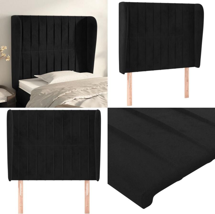 VidaXL Hoofdbord met randen 83x23x118 128 cm fluweel zwart Hoofdbord Hoofdborden Hoofdeinde Houten Hoofdbord